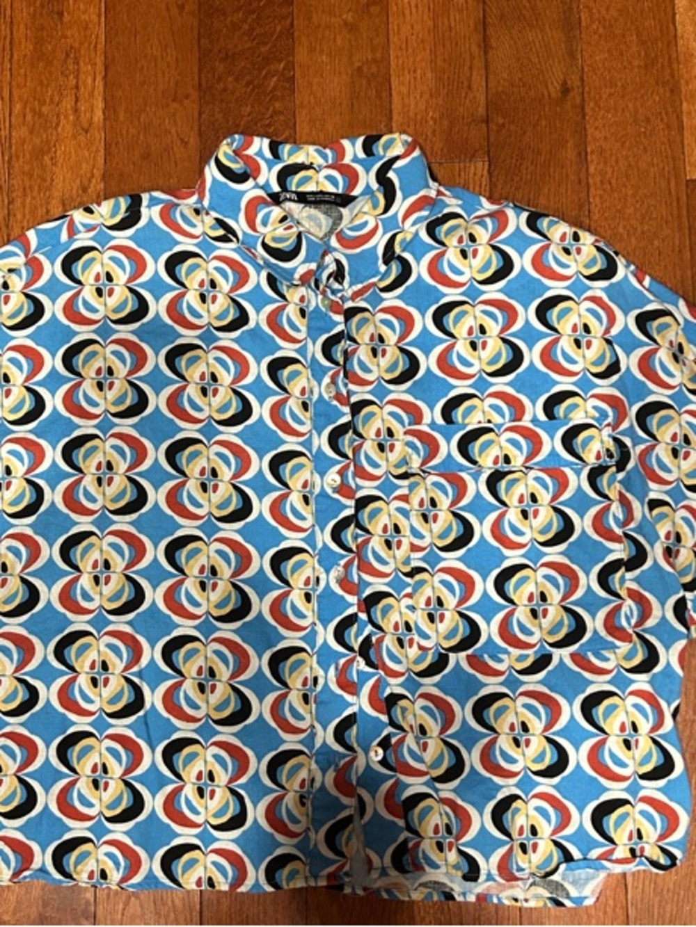 Zara Blue Retro Geo-Print Button-Down Shirt